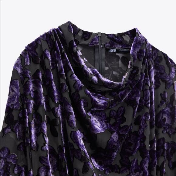 ZARA BLOGGER FAVORITE VELVET TRIM DRESS PURPLE - Picture 11 of 14